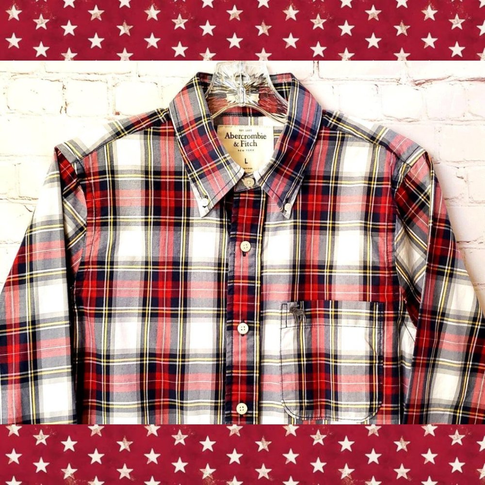Abercrombie & Fitch AF Button Down Long Sleeved Red Plaid Muscle Shirt Large L
